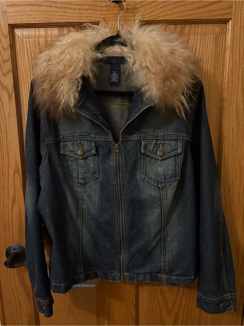 Venezia Faded Dark Blue Denim Jacket with Fur Collar 18/20 Zip Front